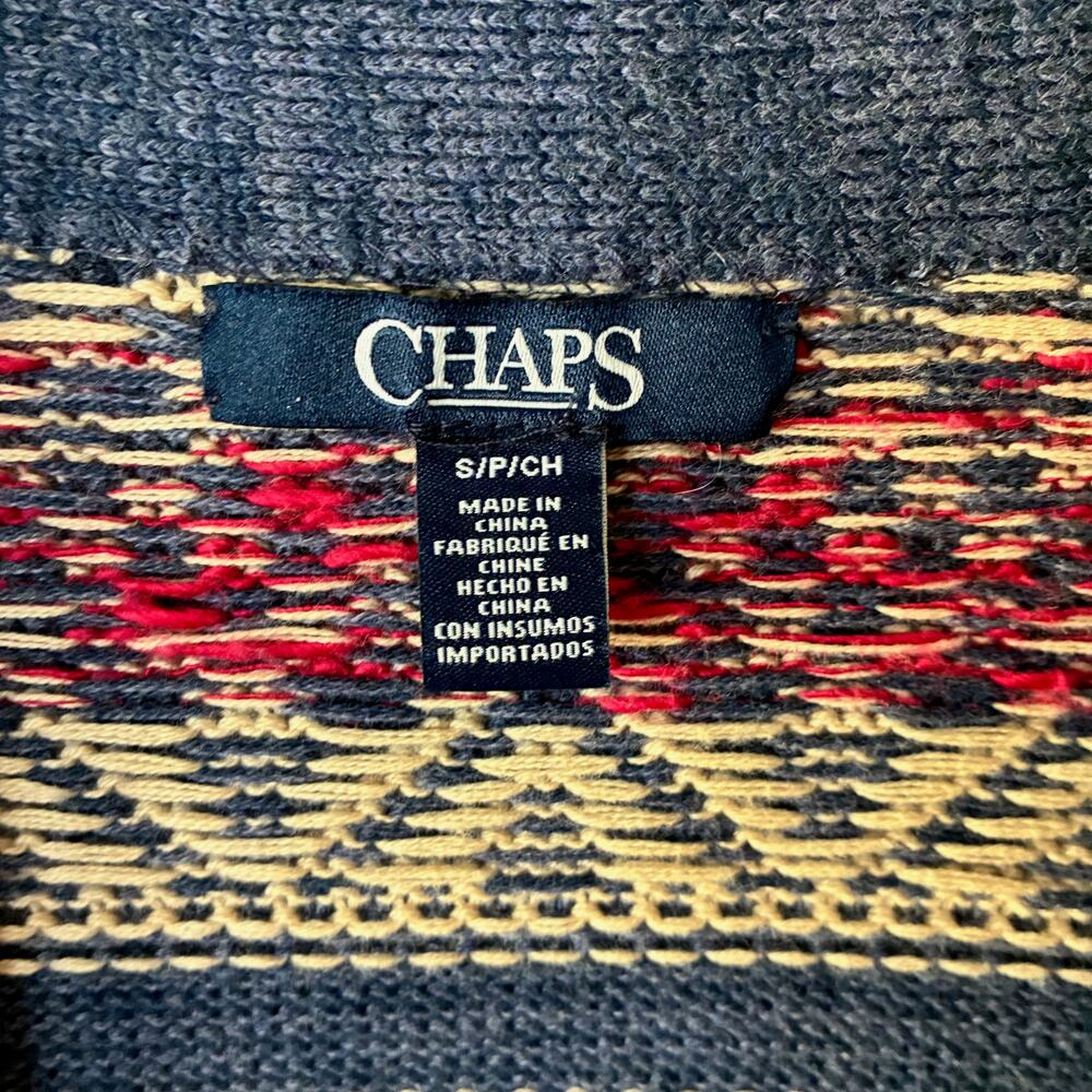 Chaps Womens Small Fair Isle Open Front Cardigan Sweater Blue Cotton Blend - Picture 3 of 11
